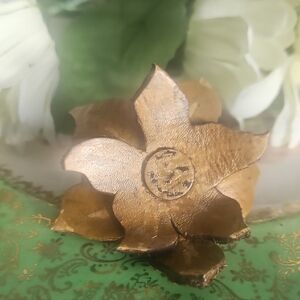 Genuine Leather Hand Crafted Gold And Tan Floral Leather Dog Collar Charm NEW